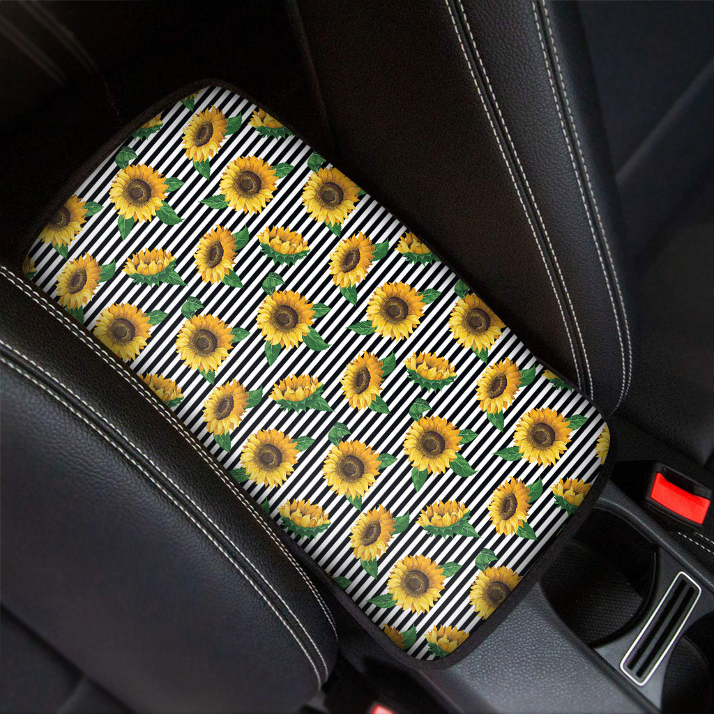 Stripe Sunflower Pattern Print Car Center Console Cover