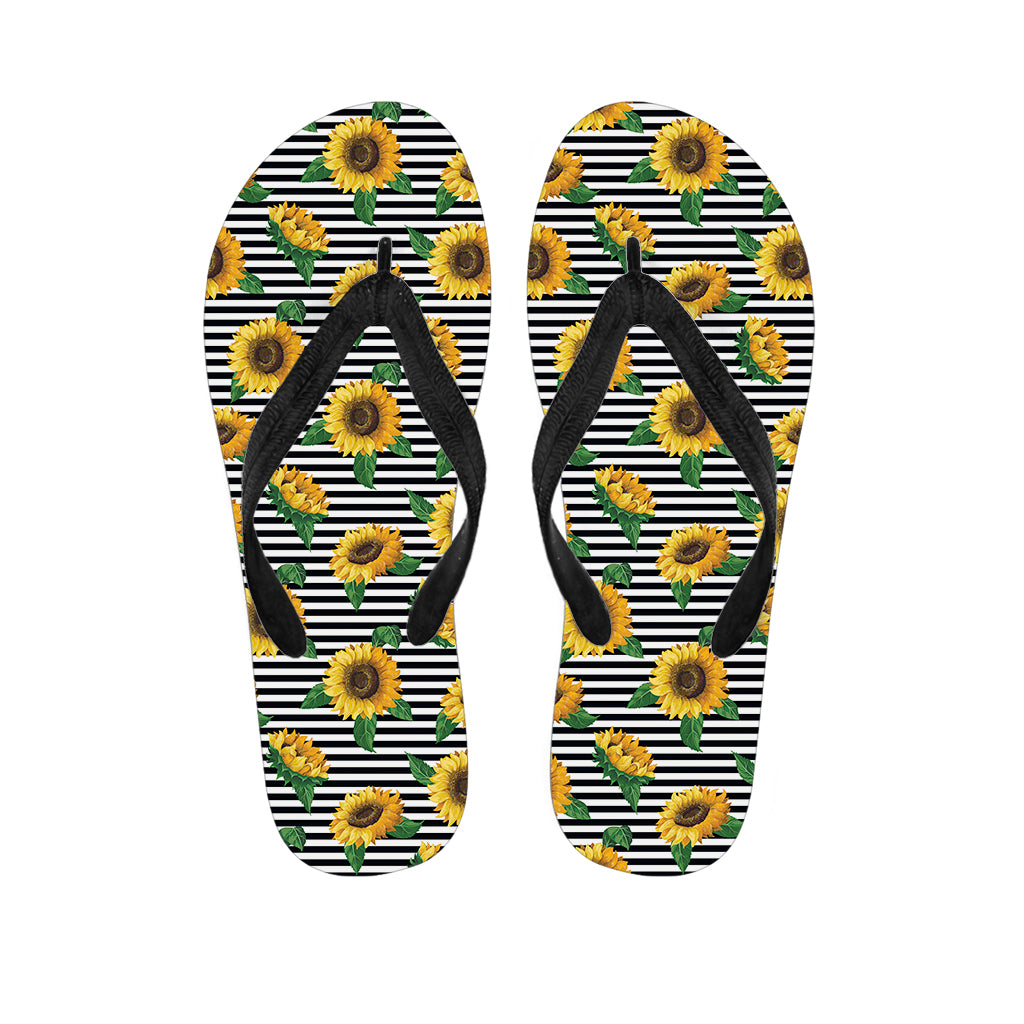 Stripe Sunflower Pattern Print Flip Flops