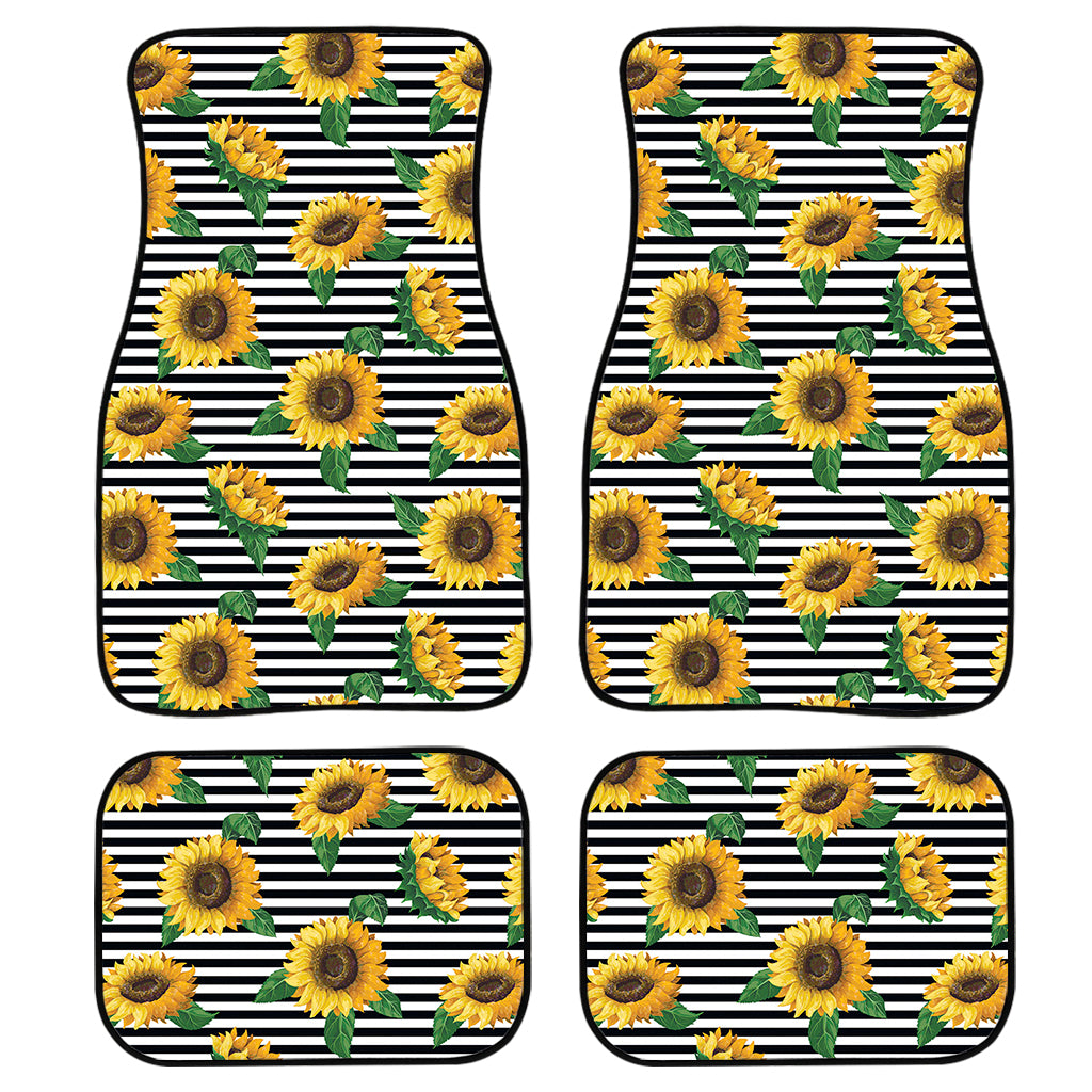 Stripe Sunflower Pattern Print Front and Back Car Floor Mats