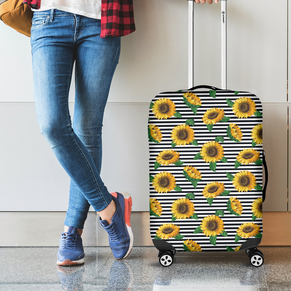 Stripe Sunflower Pattern Print Luggage Cover