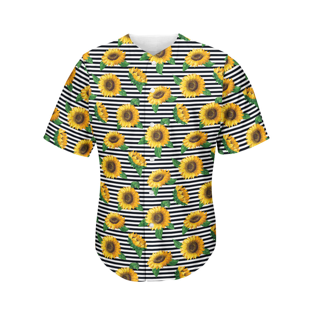 Stripe Sunflower Pattern Print Men's Baseball Jersey