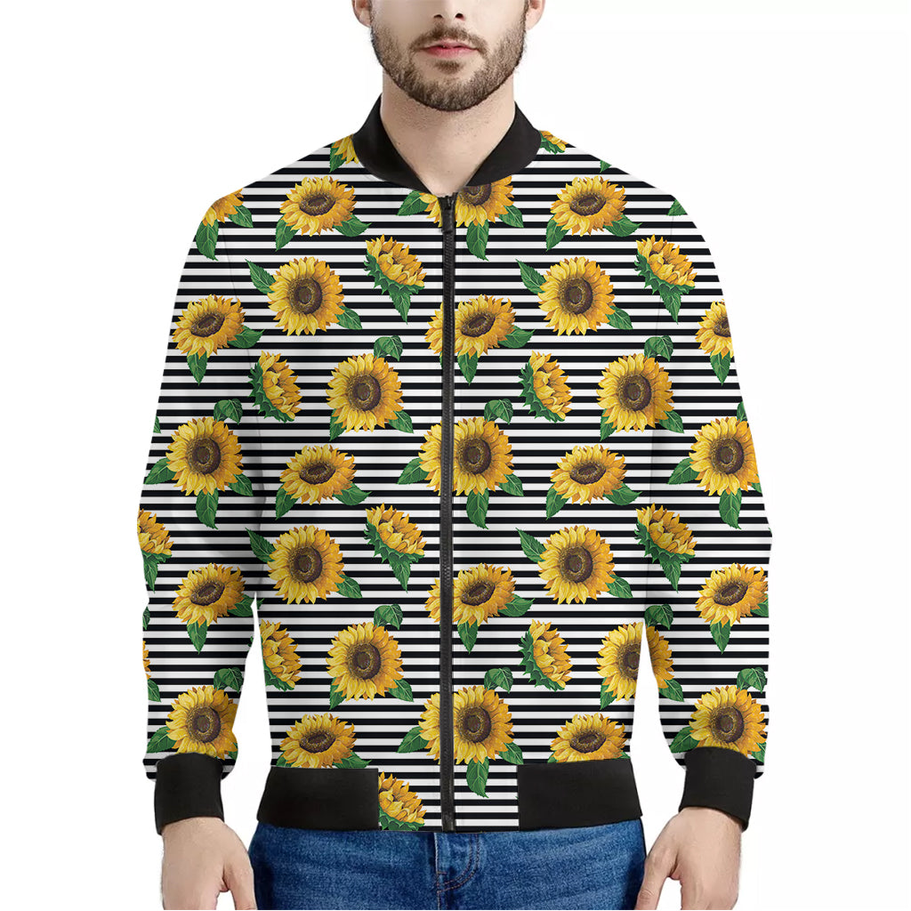 Stripe Sunflower Pattern Print Men's Bomber Jacket