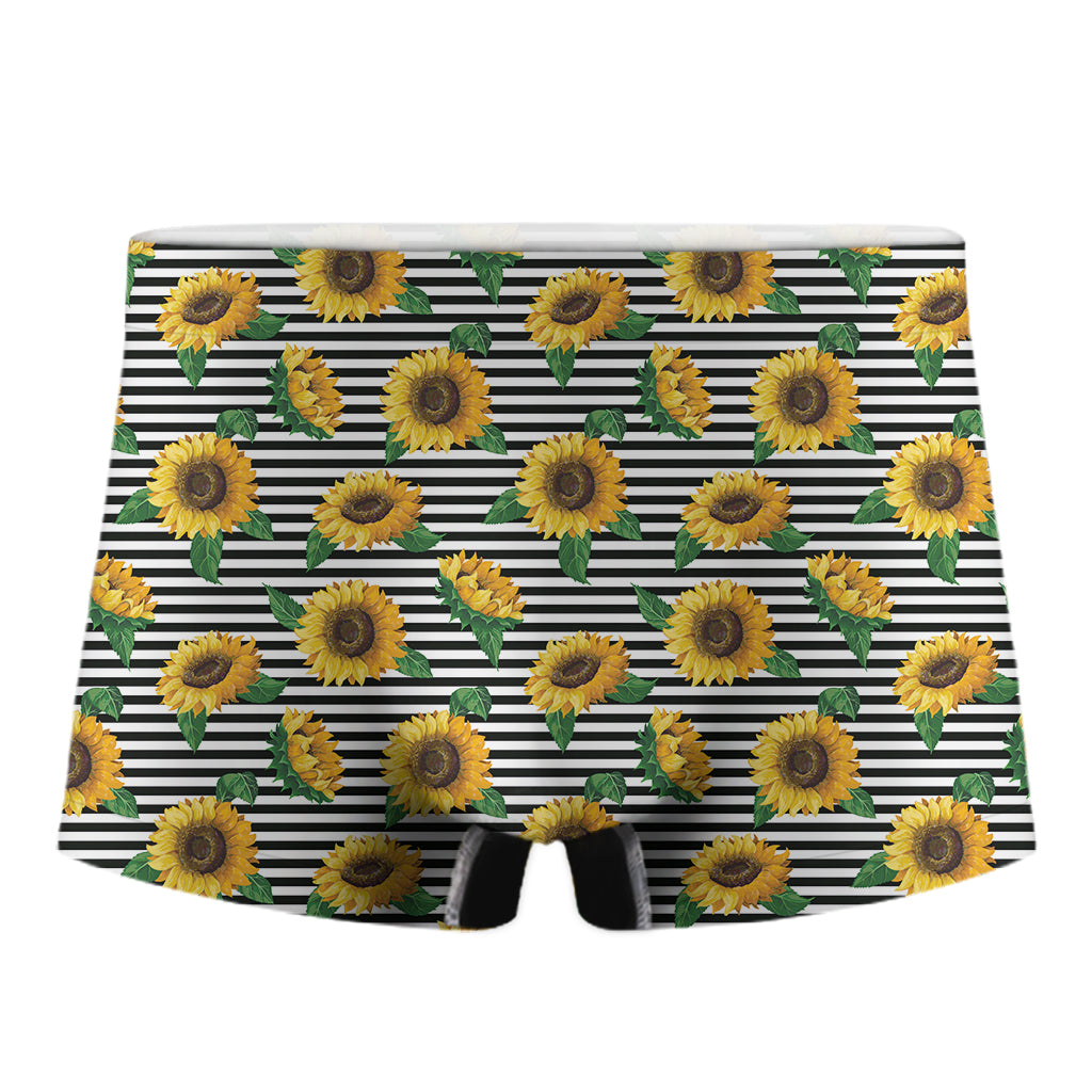 Stripe Sunflower Pattern Print Men's Boxer Briefs