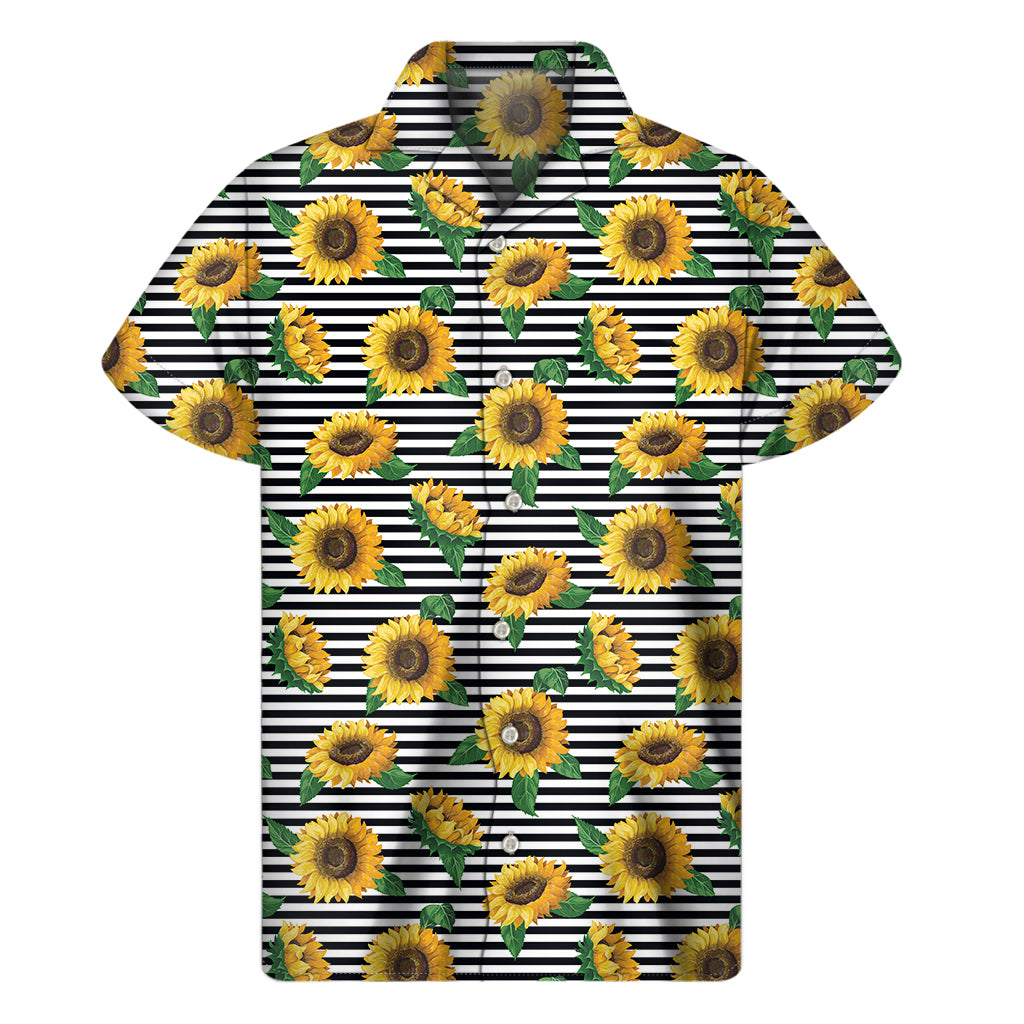 Stripe Sunflower Pattern Print Men's Short Sleeve Shirt