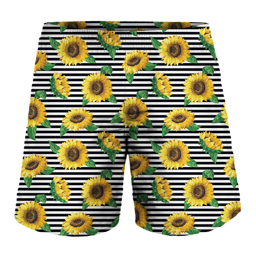 Stripe Sunflower Pattern Print Men's Shorts