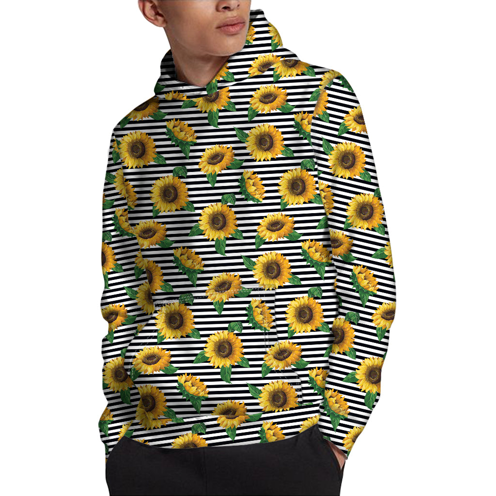 Stripe Sunflower Pattern Print Pullover Hoodie