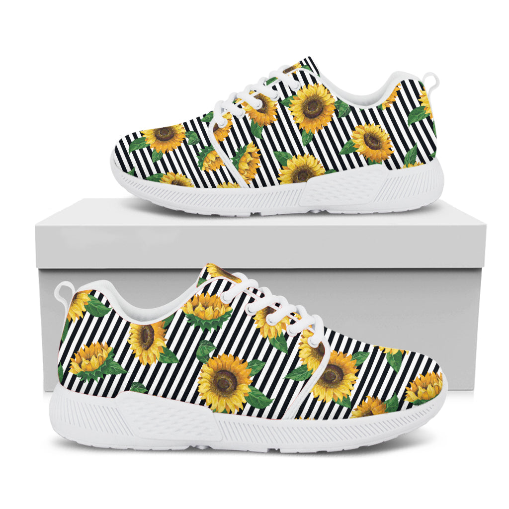 Stripe Sunflower Pattern Print White Athletic Shoes