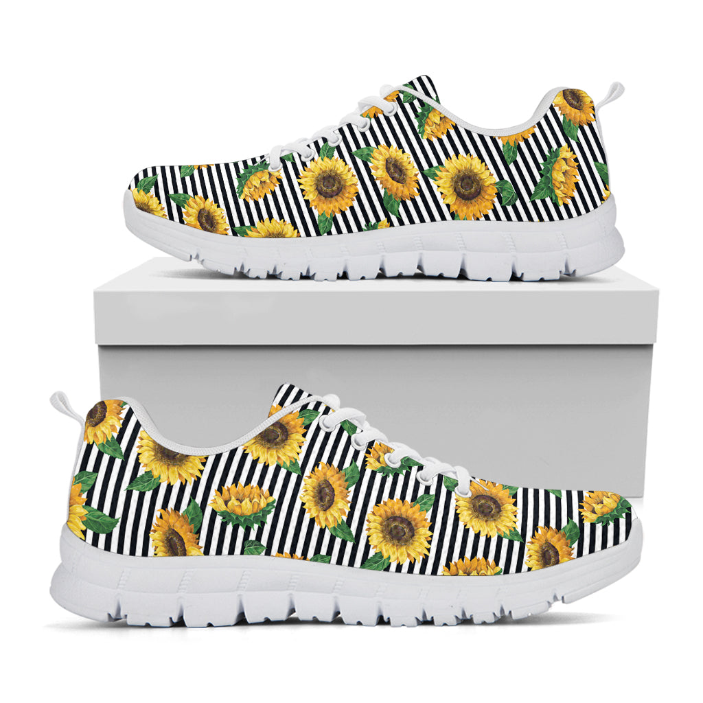 Stripe Sunflower Pattern Print White Sneakers