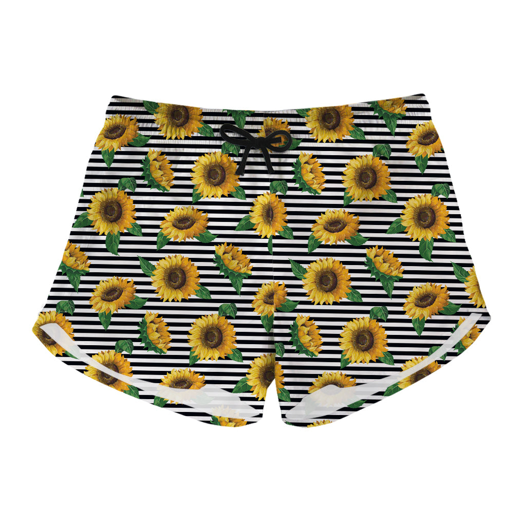 Stripe Sunflower Pattern Print Women's Shorts