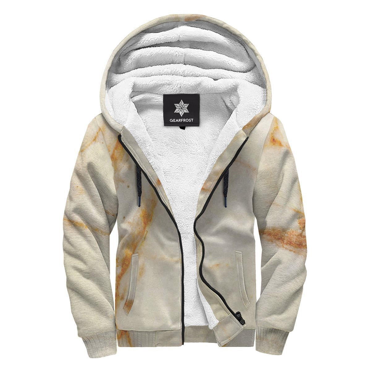 Sugar Brown Marble Print Sherpa Lined Fleece Hoodie