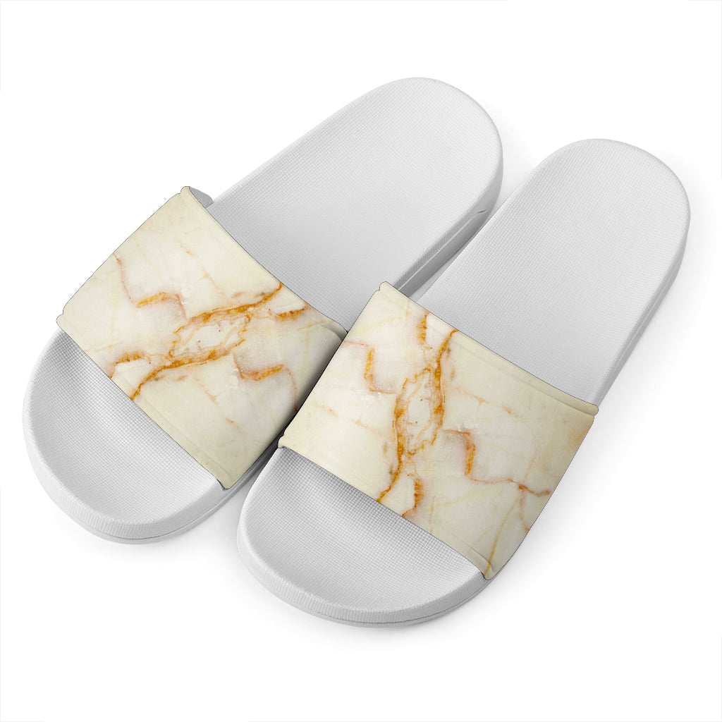 Sugar Brown Marble Print White Slide Sandals