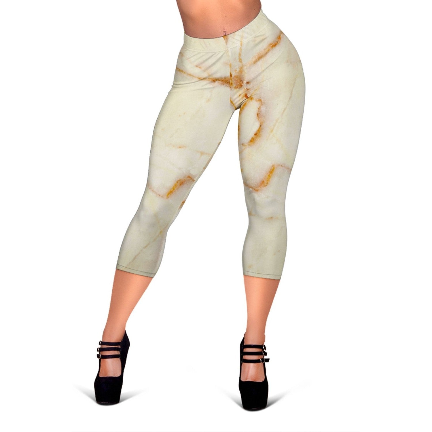 Sugar Brown Marble Print Women's Capri Leggings