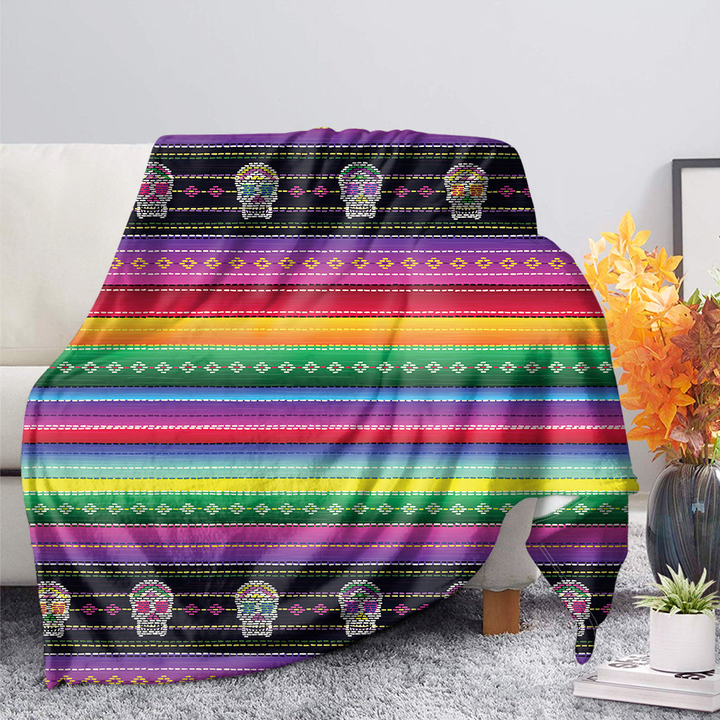 Sugar Skull Mexican Serape Pattern Print Blanket