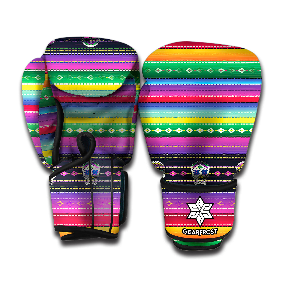 Sugar Skull Mexican Serape Pattern Print Boxing Gloves