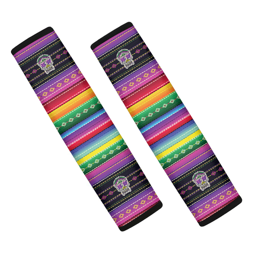 Sugar Skull Mexican Serape Pattern Print Car Seat Belt Covers