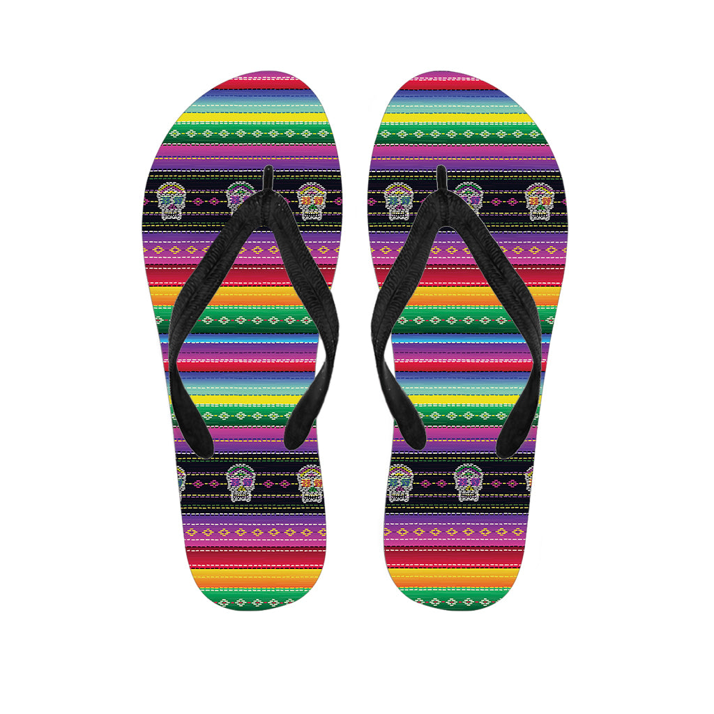 Sugar Skull Mexican Serape Pattern Print Flip Flops