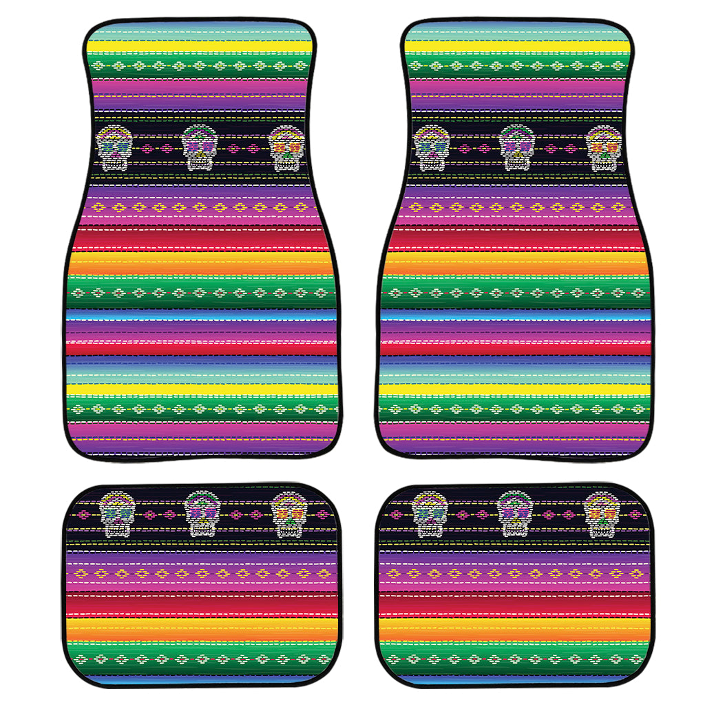 Sugar Skull Mexican Serape Pattern Print Front and Back Car Floor Mats