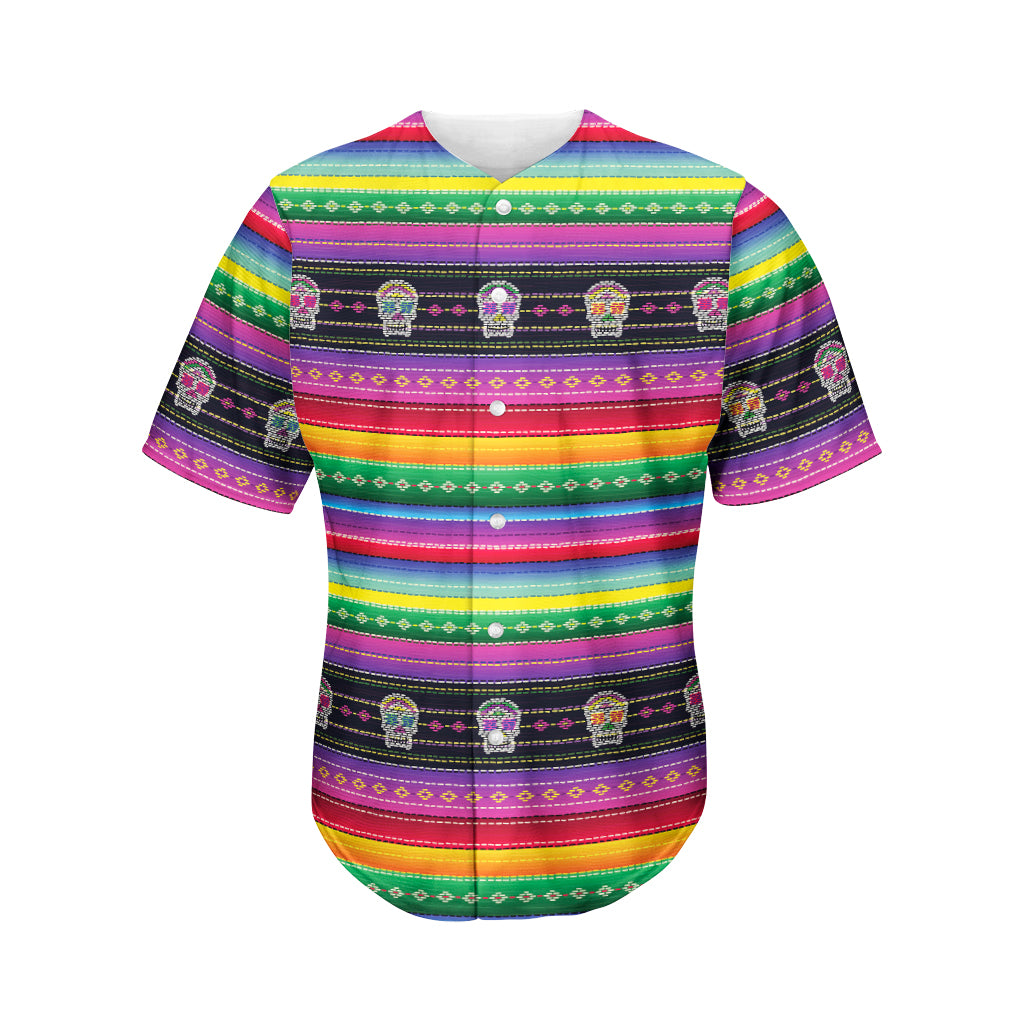 Sugar Skull Mexican Serape Pattern Print Men's Baseball Jersey