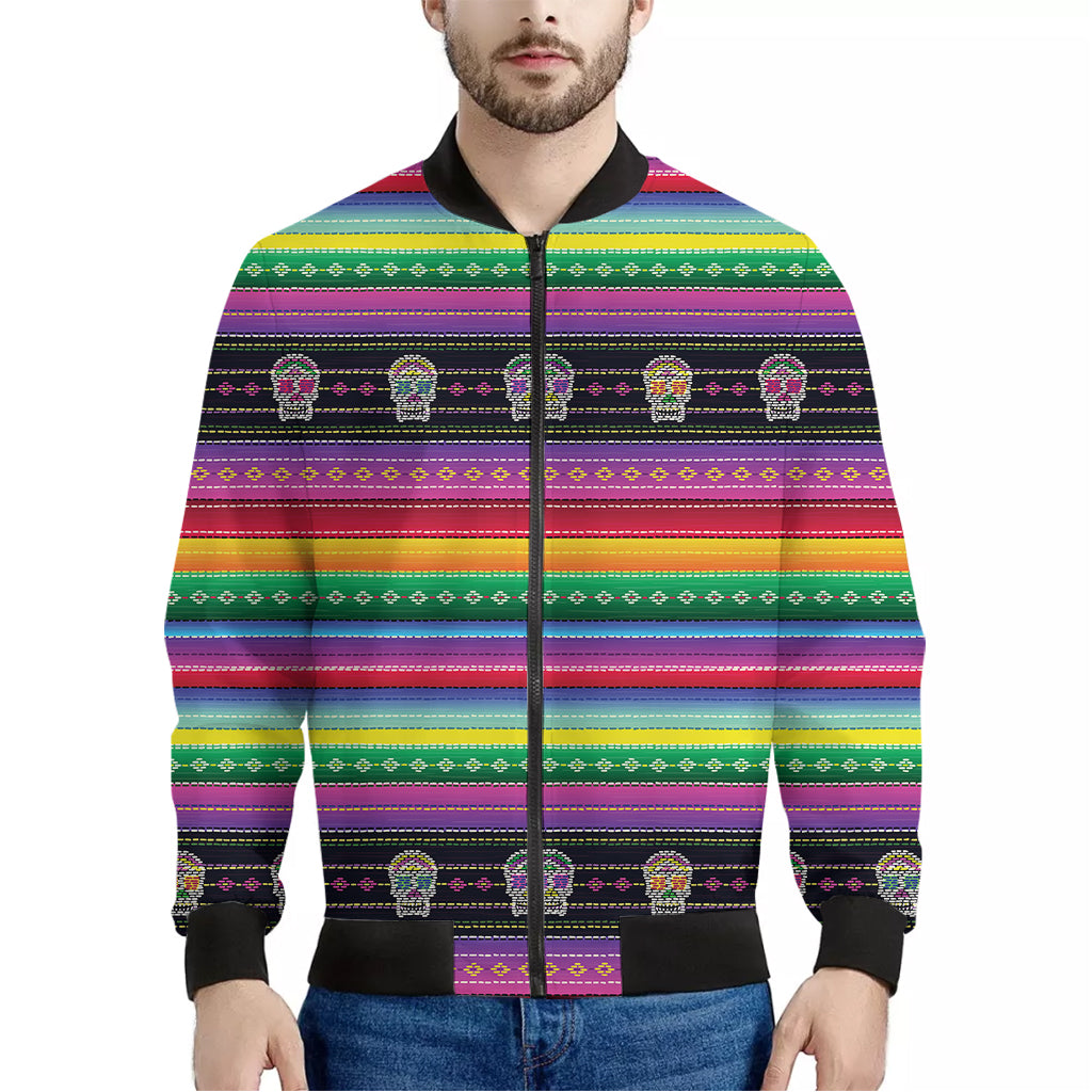 Sugar Skull Mexican Serape Pattern Print Men's Bomber Jacket