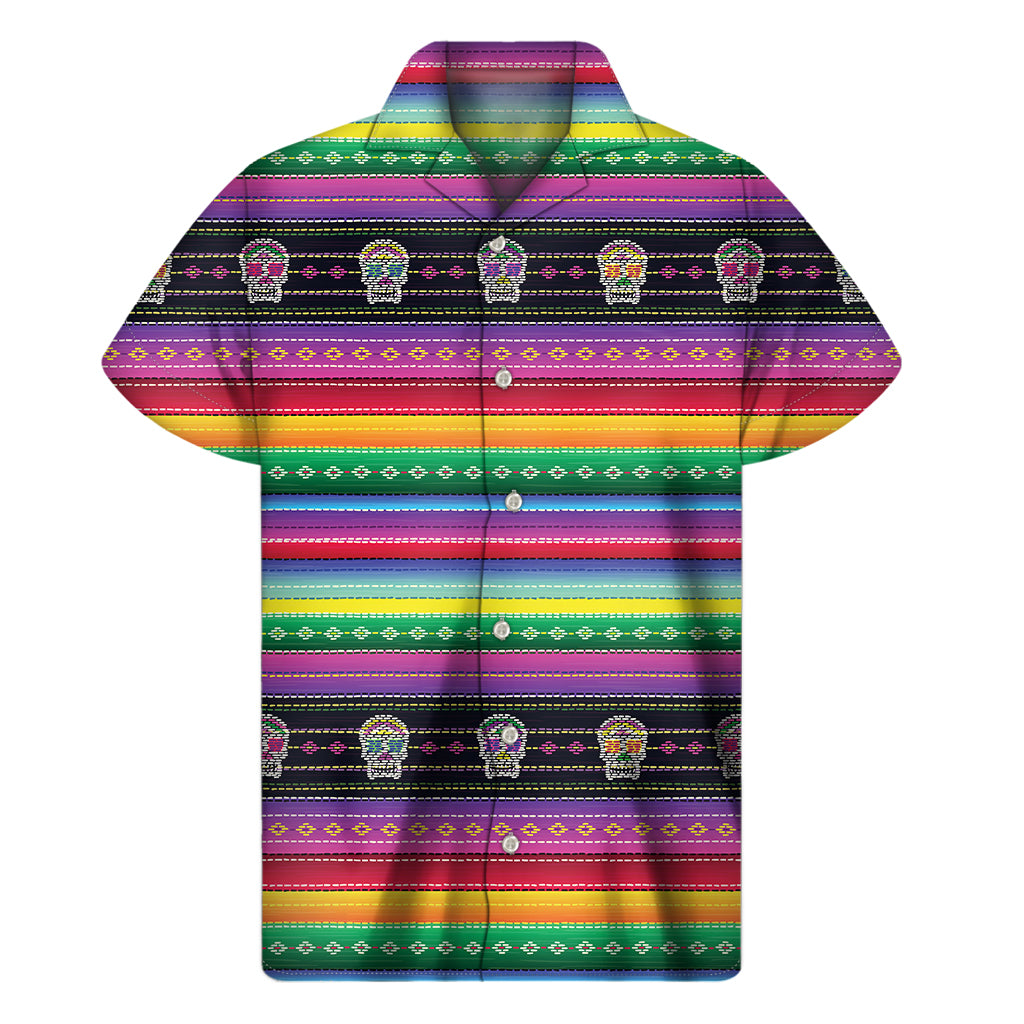 Sugar Skull Mexican Serape Pattern Print Men's Short Sleeve Shirt