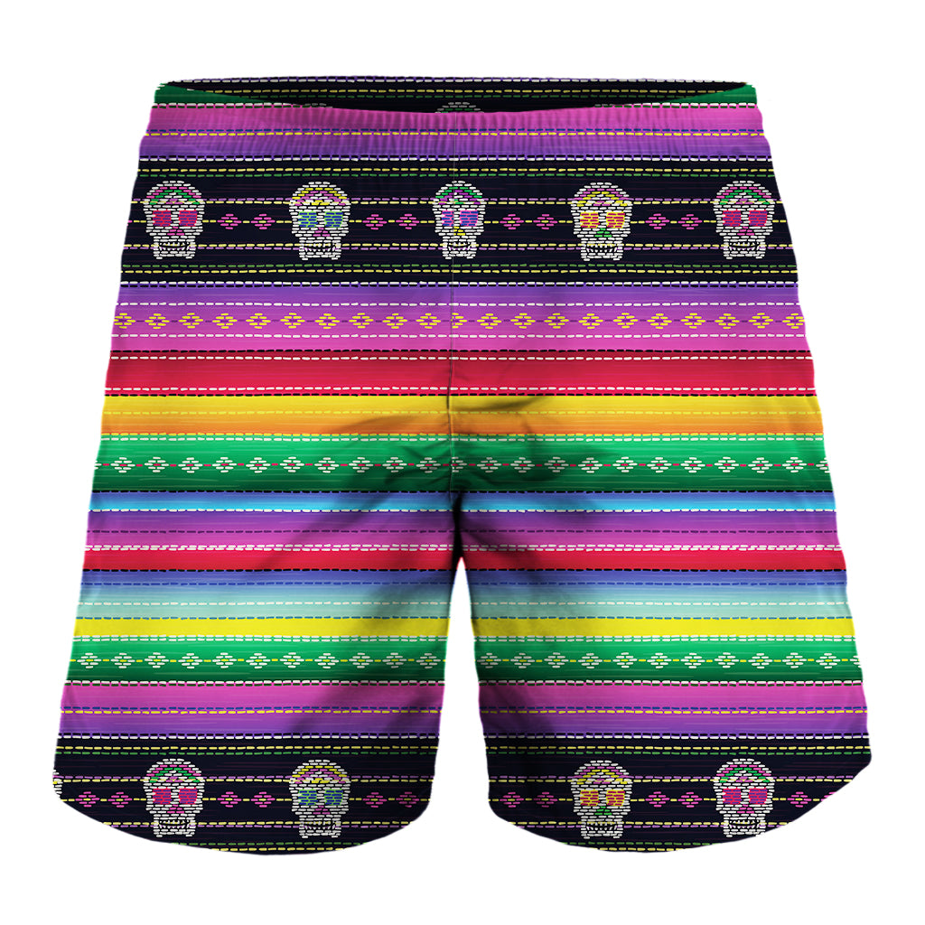 Sugar Skull Mexican Serape Pattern Print Men's Shorts