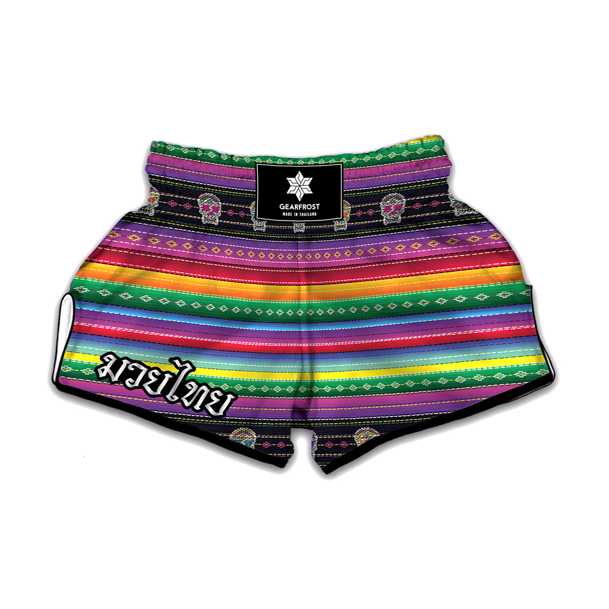 Sugar Skull Mexican Serape Pattern Print Muay Thai Boxing Shorts