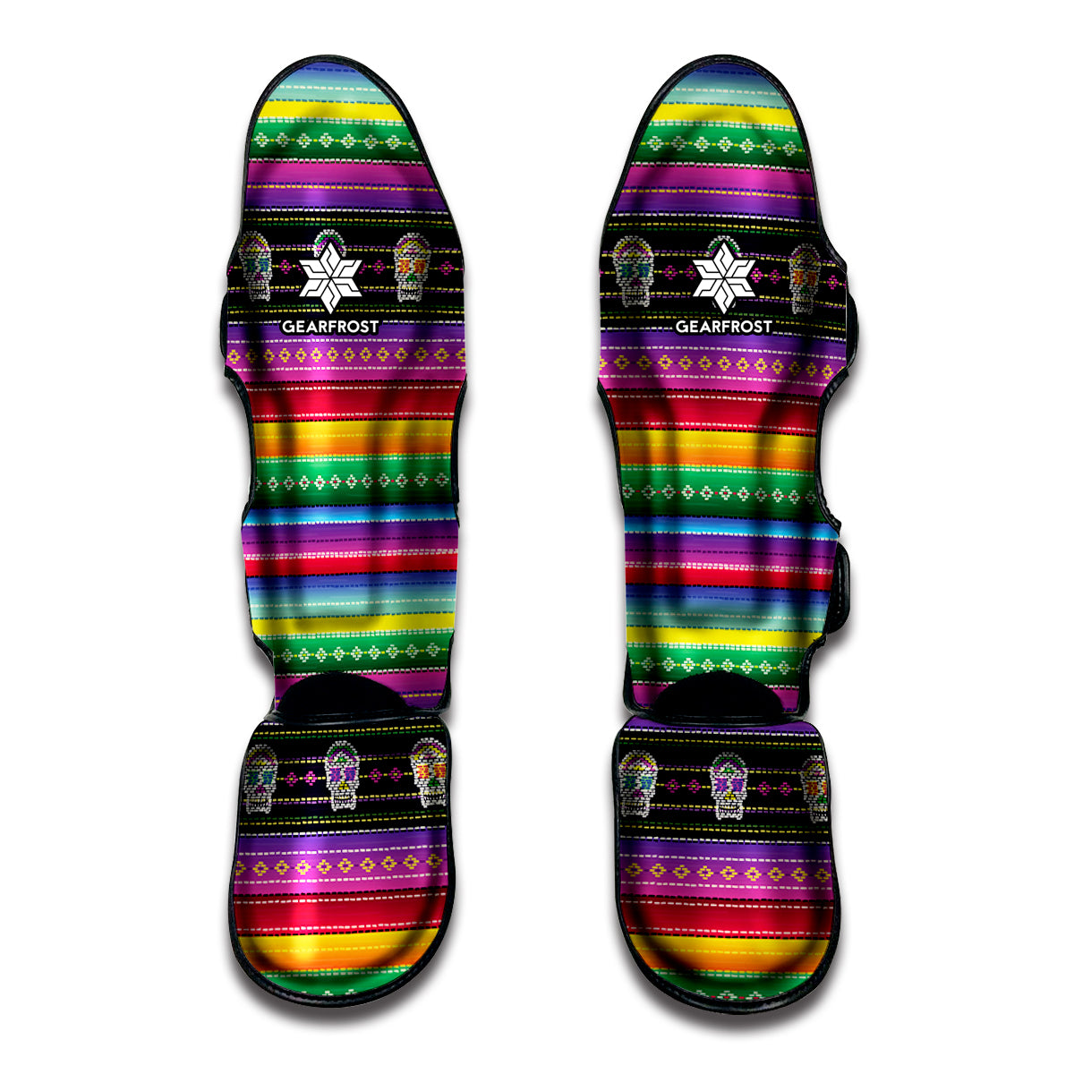 Sugar Skull Mexican Serape Pattern Print Muay Thai Shin Guards