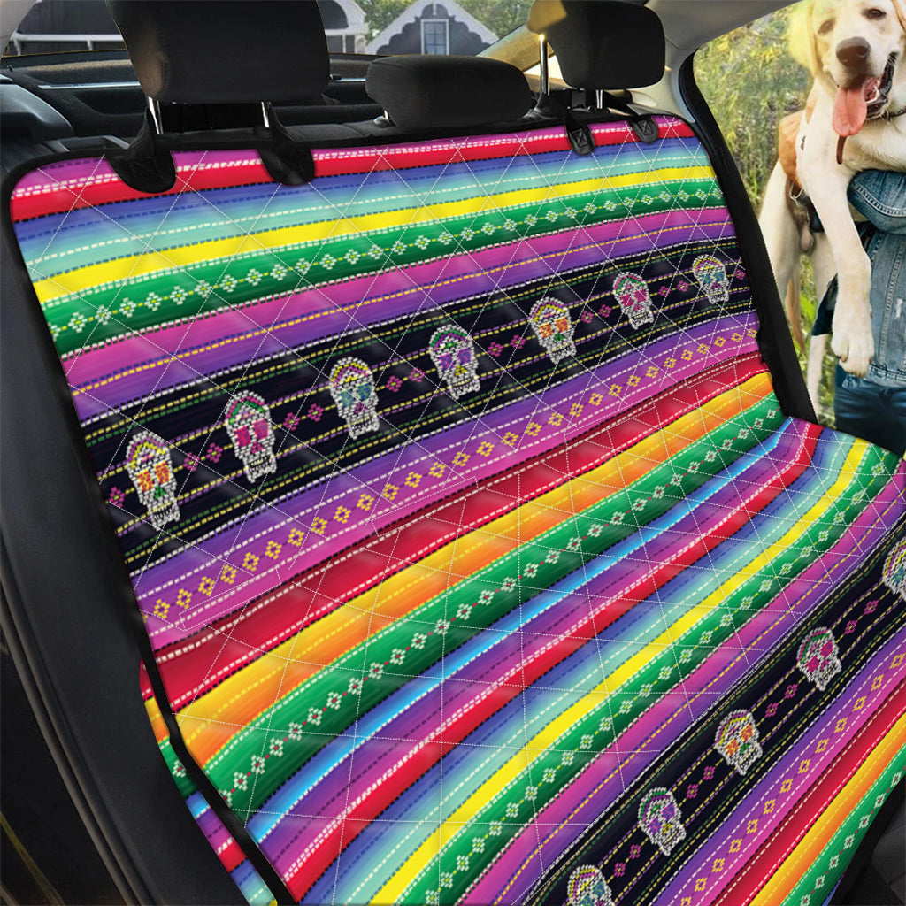 Sugar Skull Mexican Serape Pattern Print Pet Car Back Seat Cover