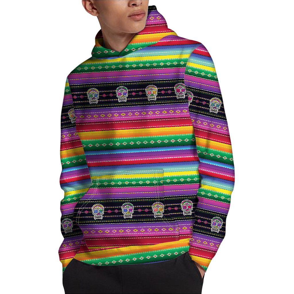 Sugar Skull Mexican Serape Pattern Print Pullover Hoodie