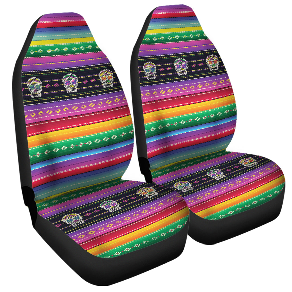 Sugar Skull Mexican Serape Pattern Print Universal Fit Car Seat Covers