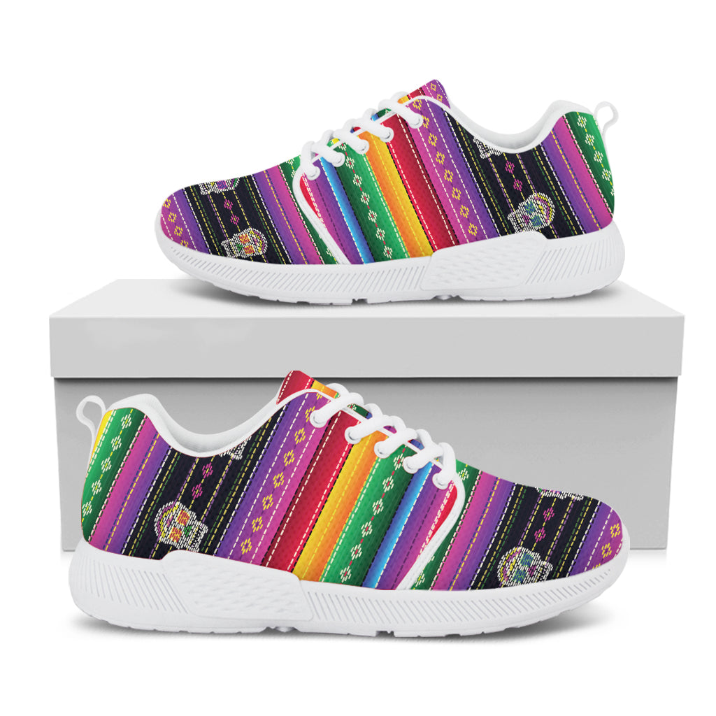 Sugar Skull Mexican Serape Pattern Print White Athletic Shoes