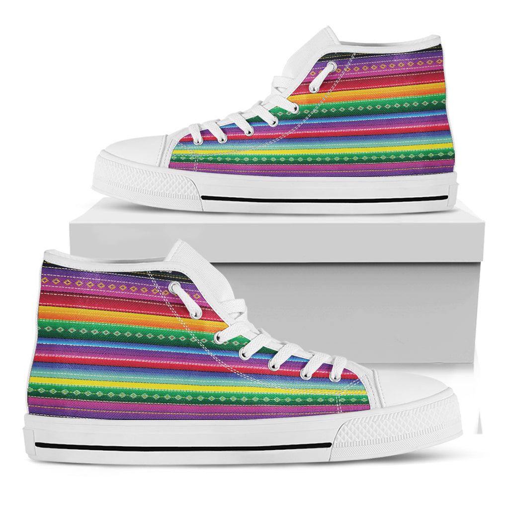 Sugar Skull Mexican Serape Pattern Print White High Top Shoes