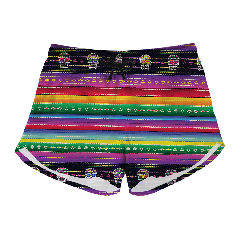 Sugar Skull Mexican Serape Pattern Print Women's Shorts