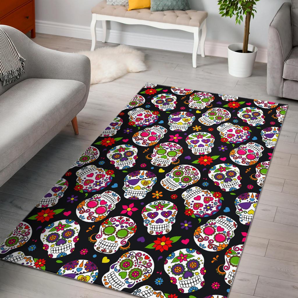 Sugar Skull Pattern Print Area Rug