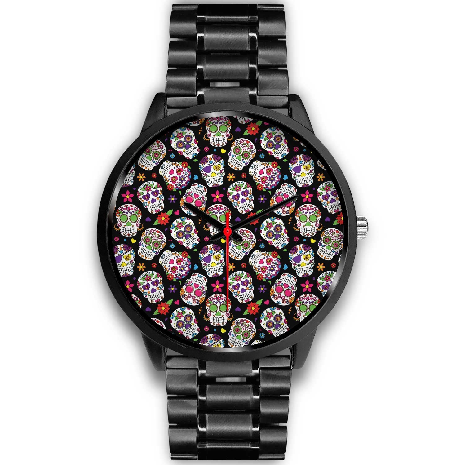 Sugar Skull Pattern Print Black Watch