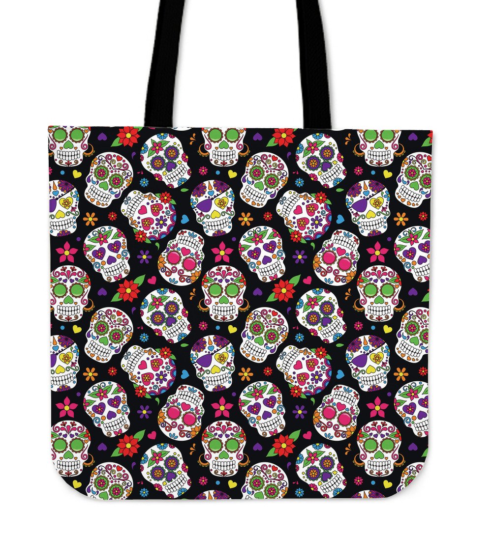 Sugar Skull Pattern Print Canvas Tote Bag