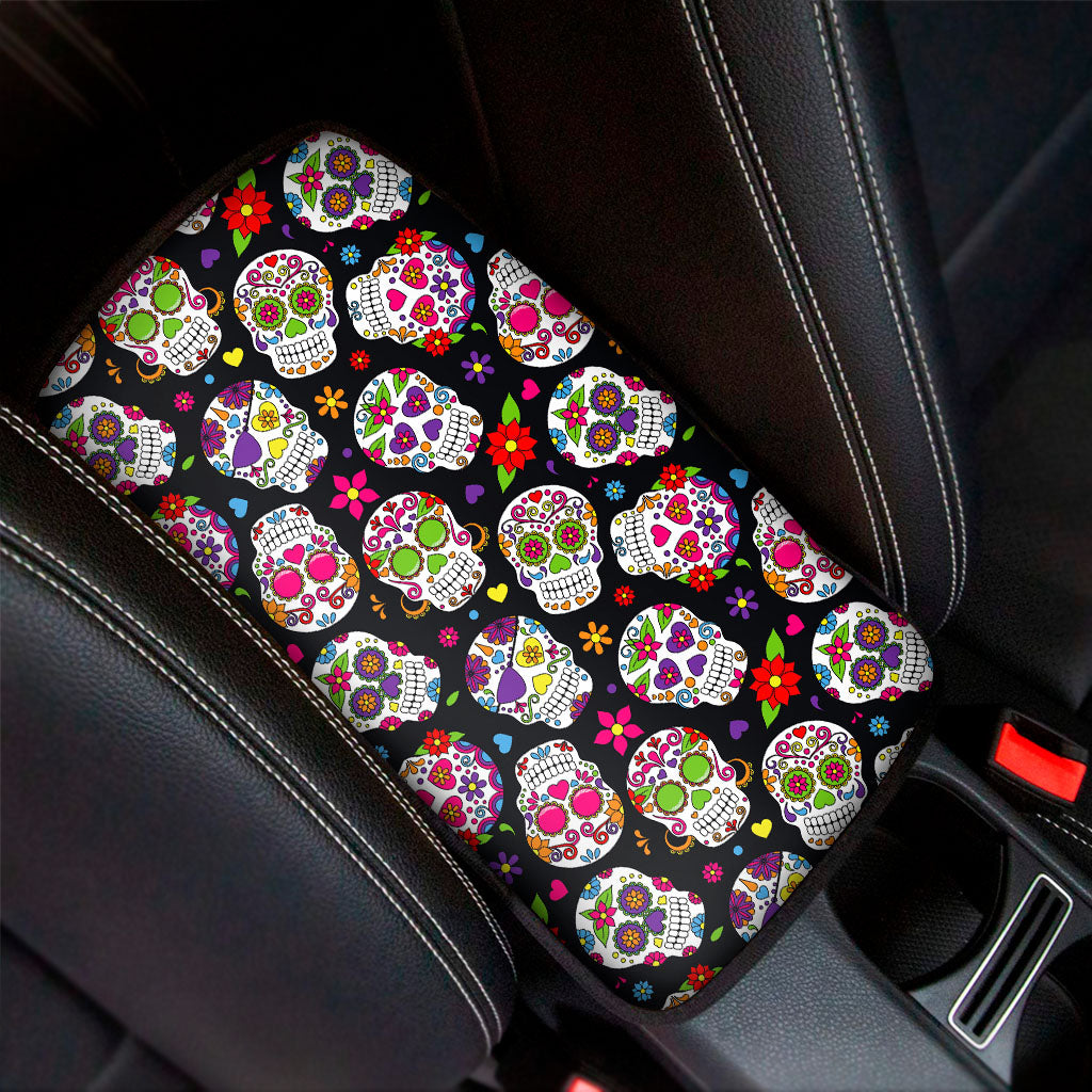 Sugar Skull Pattern Print Car Center Console Cover