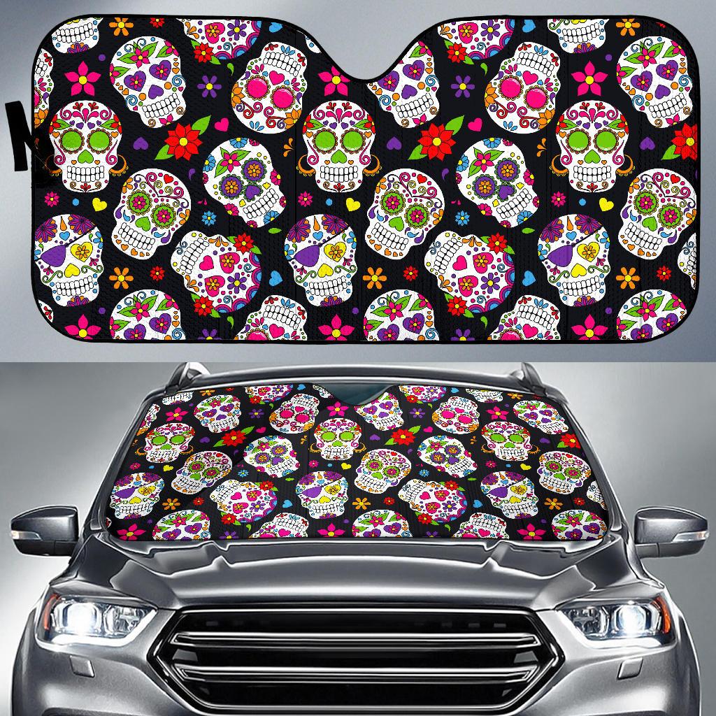 Sugar Skull Pattern Print Car Sun Shade