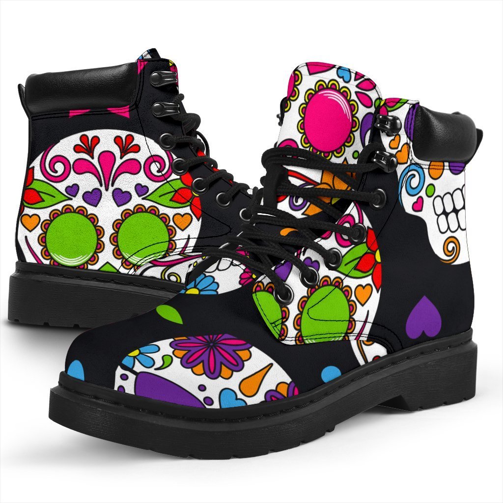 Sugar Skull Pattern Print Classic Boots