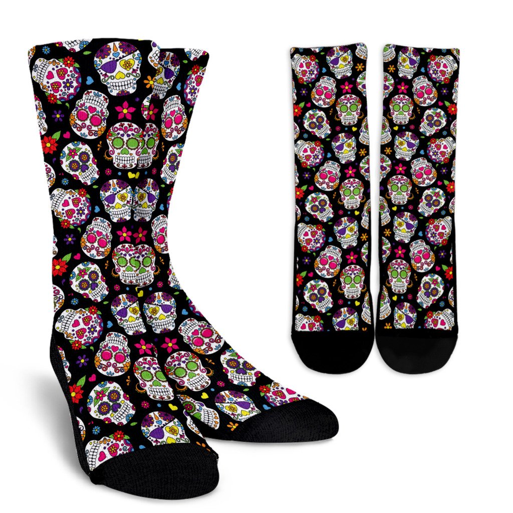 Sugar Skull Pattern Print Crew Socks