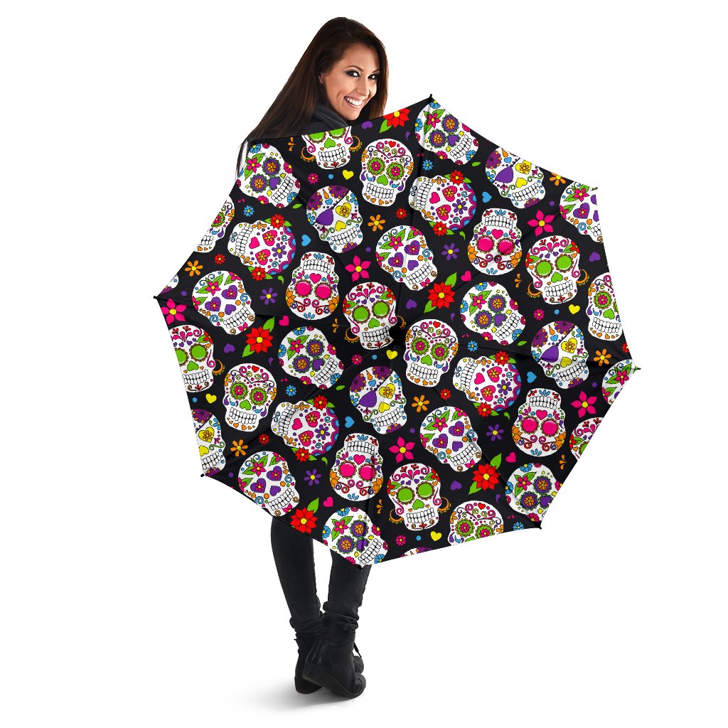 Sugar Skull Pattern Print Foldable Umbrella