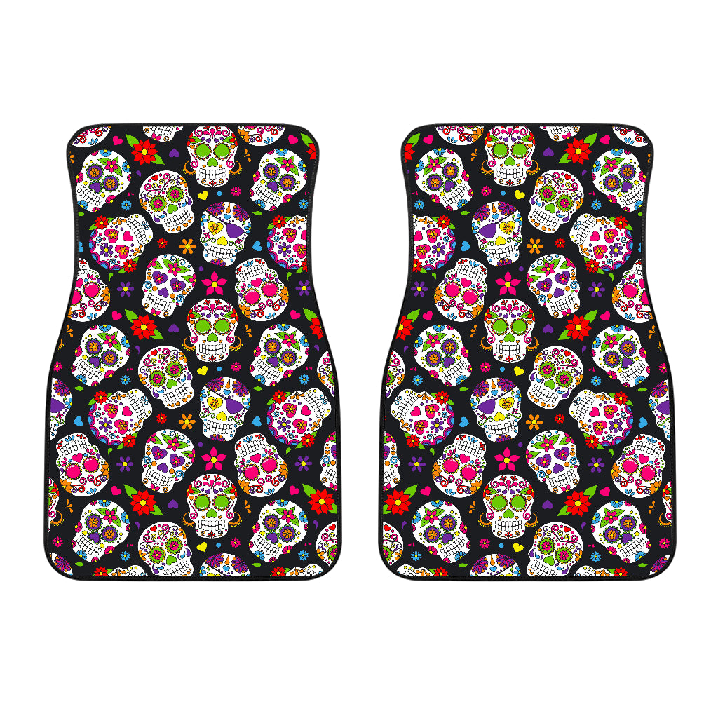 Sugar Skull Pattern Print Front Car Floor Mats