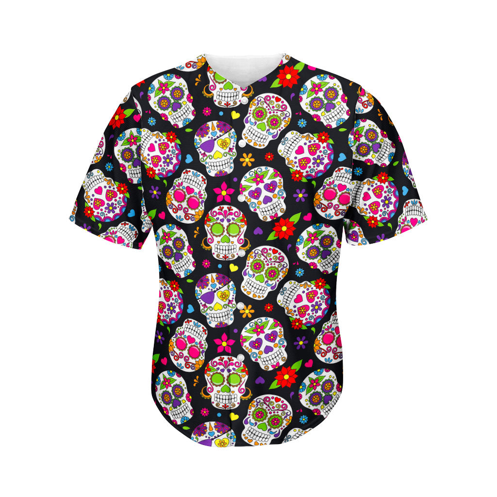 Sugar Skull Pattern Print Men's Baseball Jersey