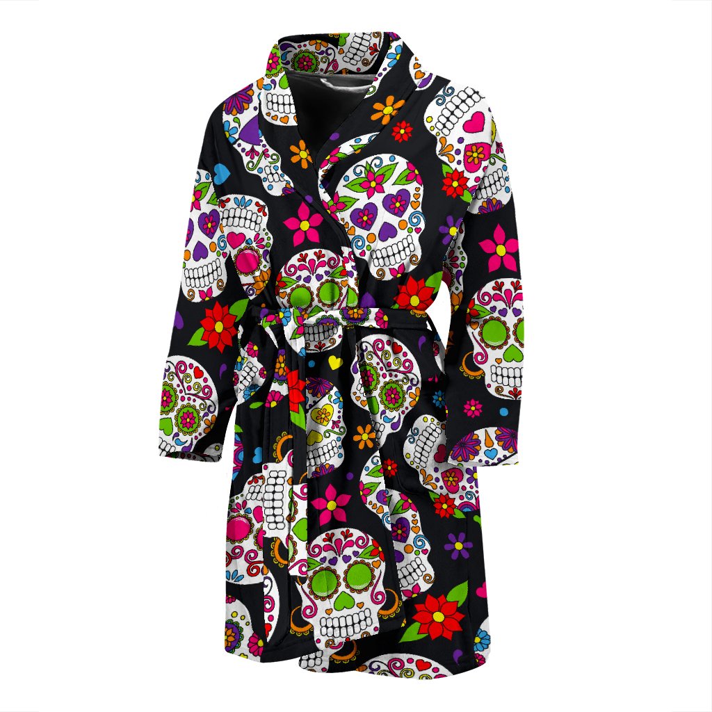 Sugar Skull Pattern Print Men's Bathrobe