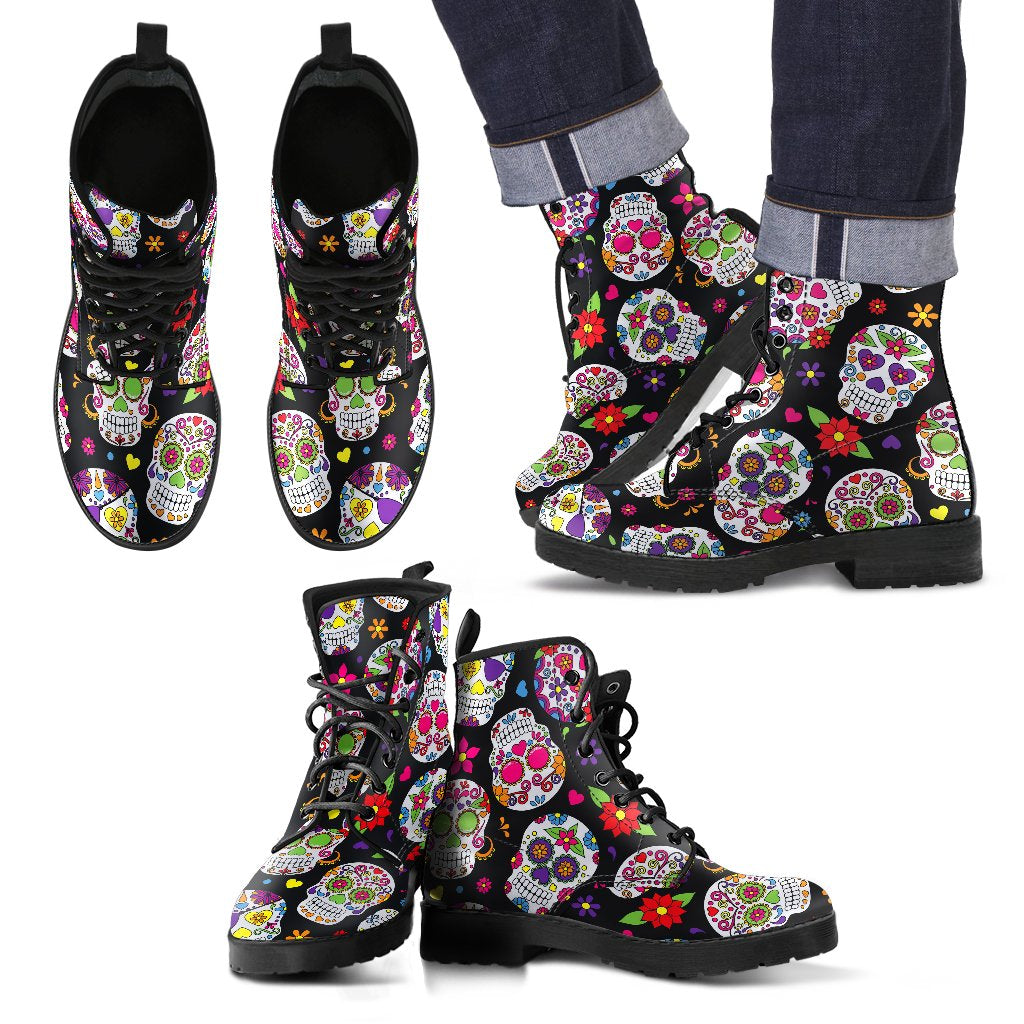 Sugar Skull Pattern Print Men's Boots