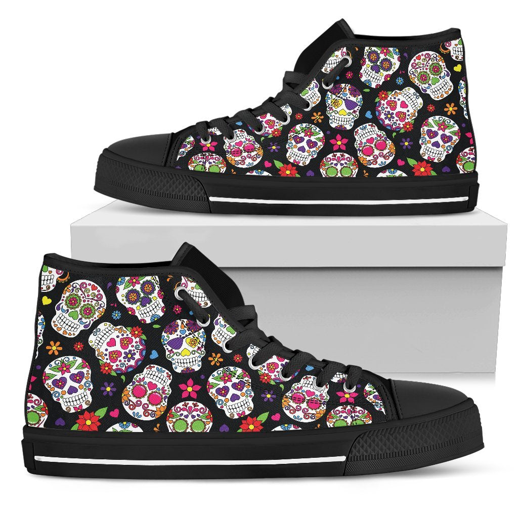 Sugar Skull Pattern Print Men's High Top Shoes