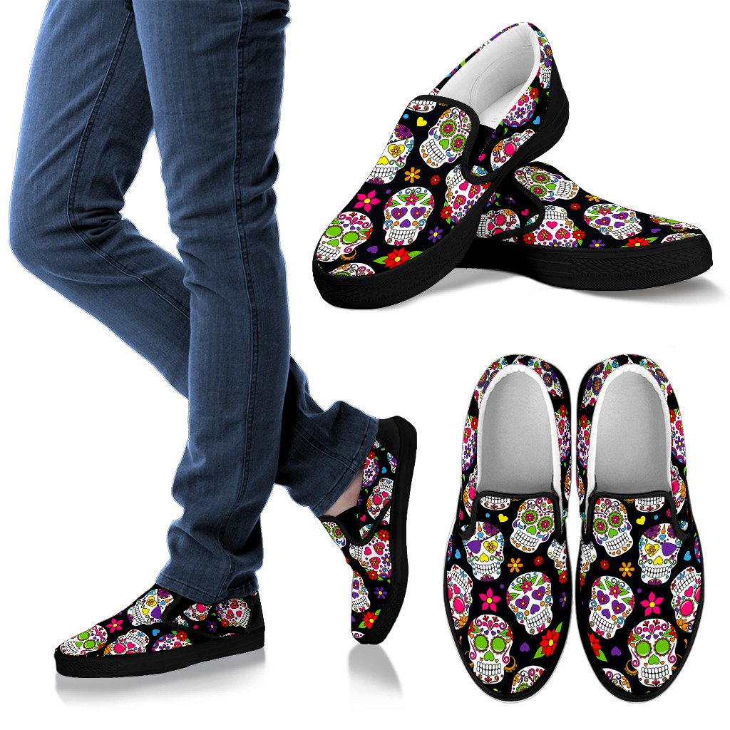 Sugar Skull Pattern Print Men's Slip On Shoes