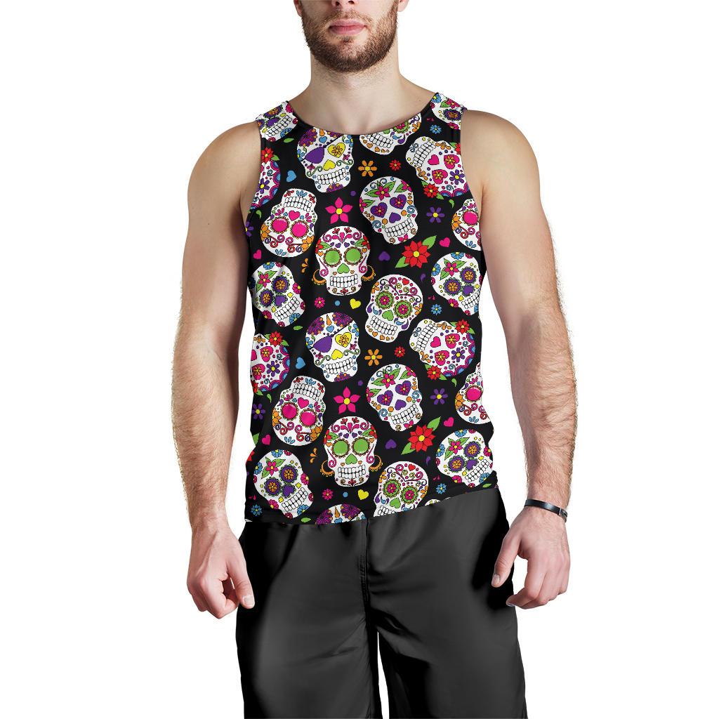 Sugar Skull Pattern Print Men's Tank Top