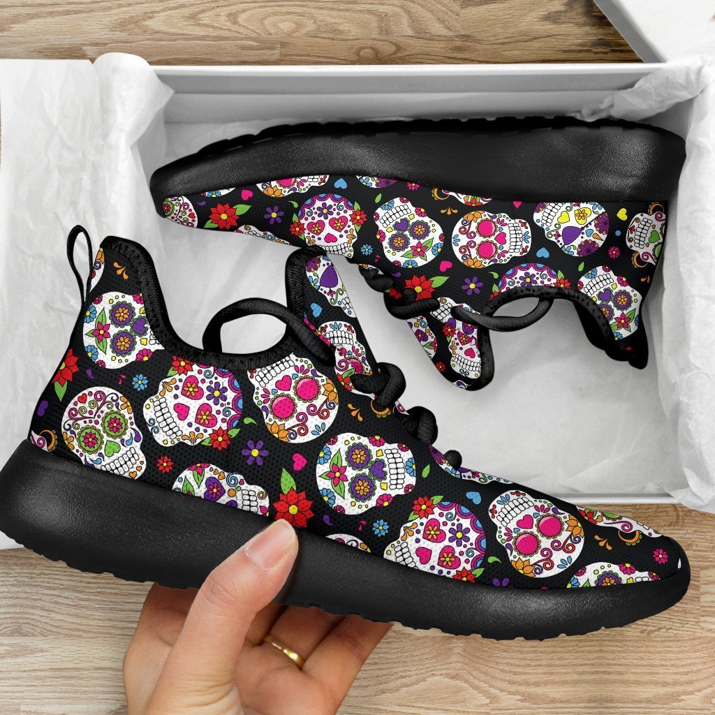 Sugar Skull Pattern Print Mesh Knit Shoes