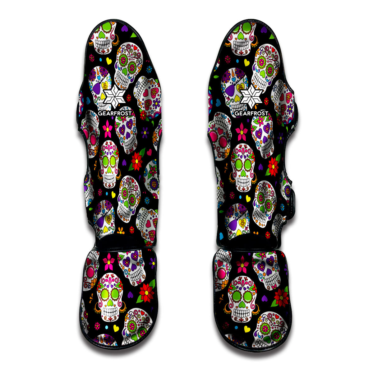 Sugar Skull Pattern Print Muay Thai Shin Guards